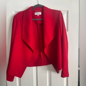 Calvin Klein Bold Red Blazer drape front padded shoulders Valentine’s Day work